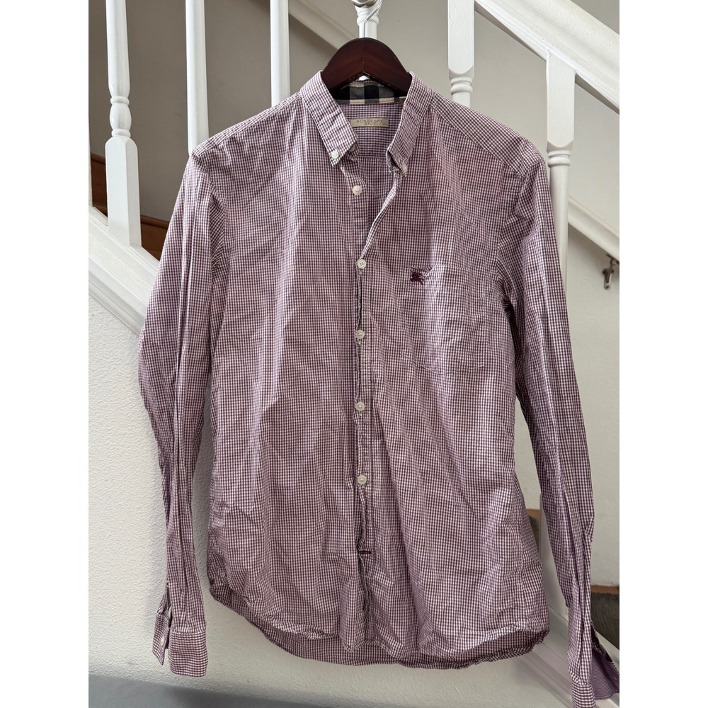 Burberry Brit Mens Maroon Gingham Check Button Down Shirt Long Sleeve Size M
